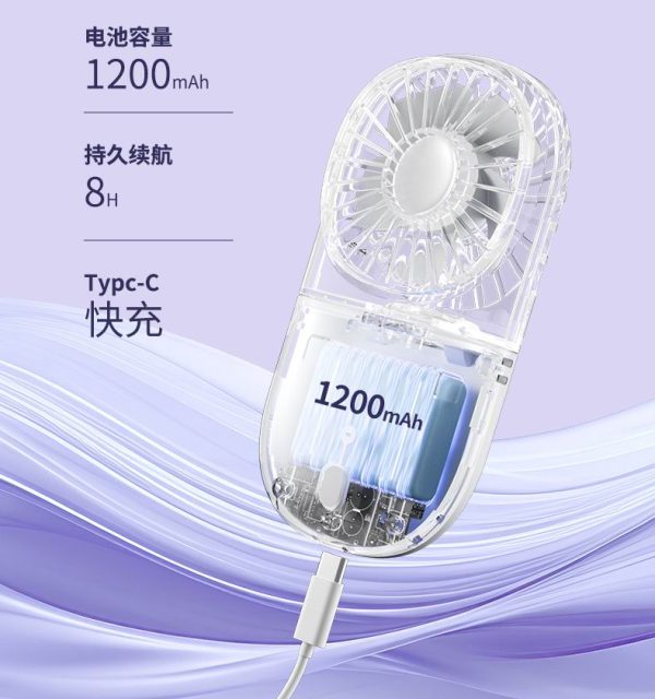 透明折叠迷你户外挂脖小风扇便携usb充电礼品手持电风扇 - 图片 3