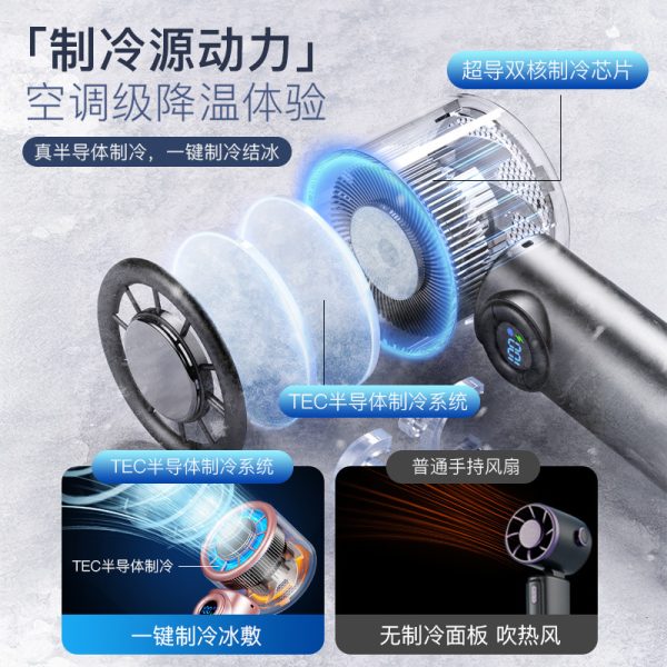 折叠半导体冰敷数显涡轮高速户外便携手持迷你小风扇 - 图片 5